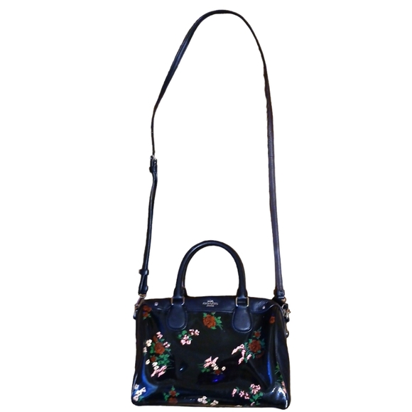 Coach Black Mini Bennet Satchel Floral Print Coated Canvas Crossbody Bag Rare - Picture 12 of 12